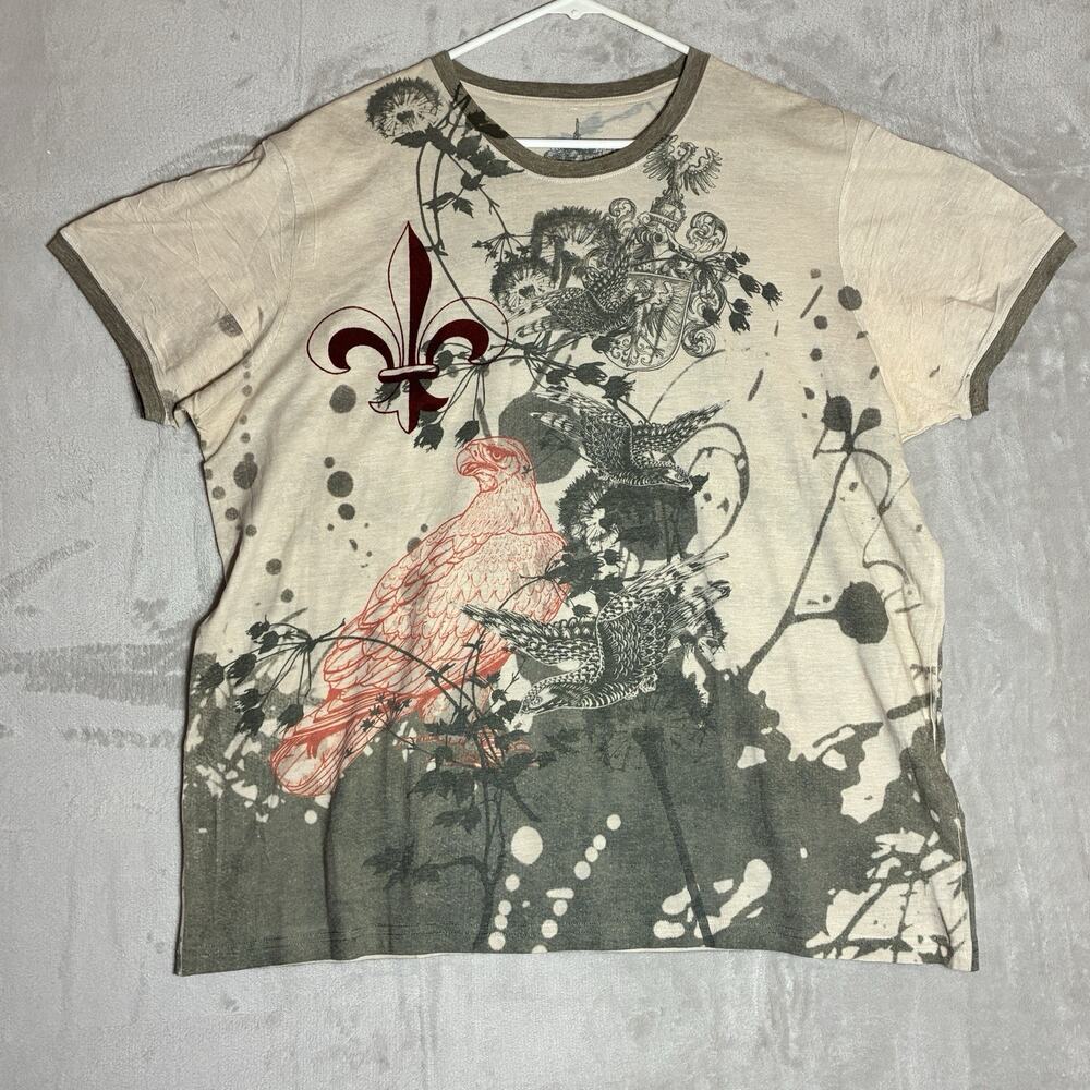Artine Vintage Y2K Fleur-De-Lis Eagle Ringer T-Shirt Size XXL